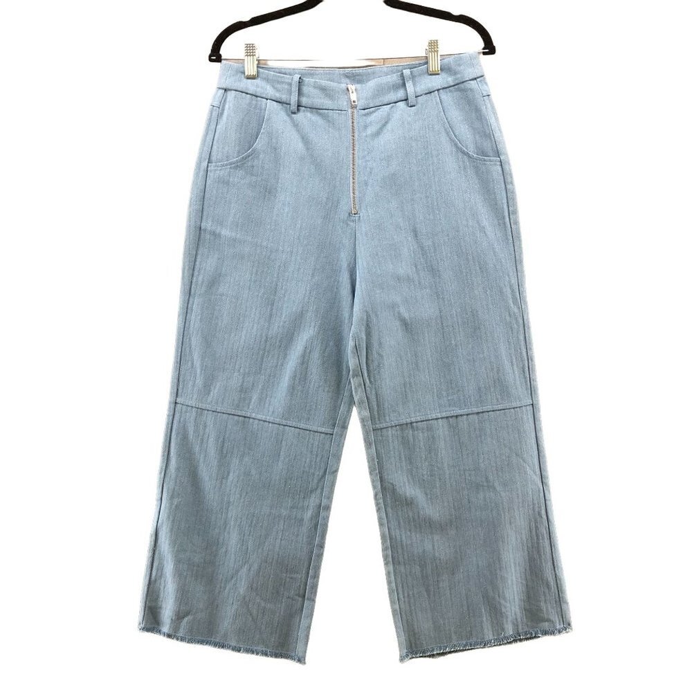 Line & Dot High Waisted Wide Leg Jeans Womens M Cropped Frayed Blue‎ 30" Waist
